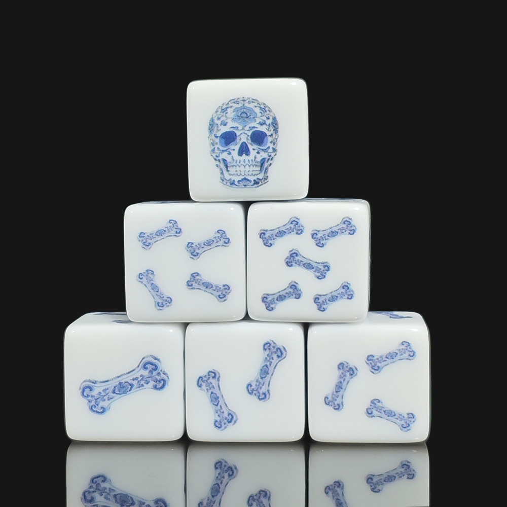 Board Game Print - 12개 16MM 블루 플로럴 해골 및