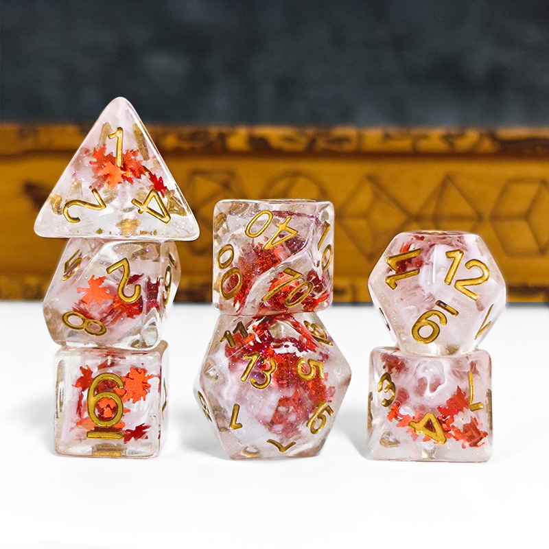 7PCS DND 주사위 투명 레진 가을 단풍잎 다면체  - Board Game Land 리뷰 및 가격